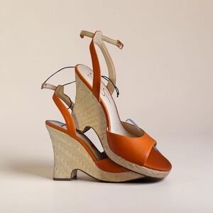 Jessica Simpson Orange and Cream Wedge Sandals